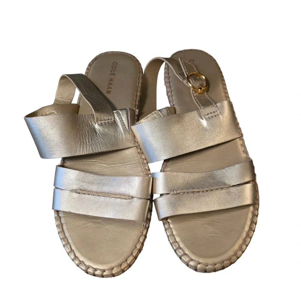 Cole Haan Cloudfeel Espadrille Sandals Gold Metallic Leather W30291 Women 8.5 B